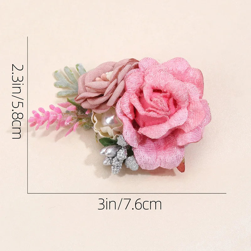 Artificial Flower Hair Clips - Cute Mesh Rose Hairpins with Pearl Barrette Hairgrips for Children, Hair Accessories