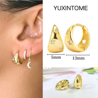 925 Silver Needle Star Hoop Earrings for Women - Five-pointed Star and Moon Pendant Huggie Earrings