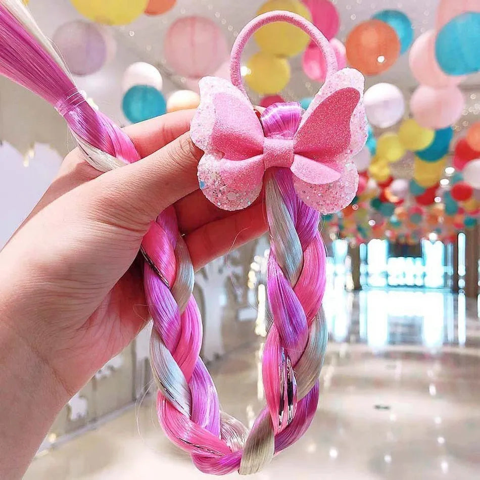 Girls Unicorn Hair Bow Kids Rainbow Hair Tie Princess Accessories Toddler Snowflake Elastics Baby Accessories No Damage Braid