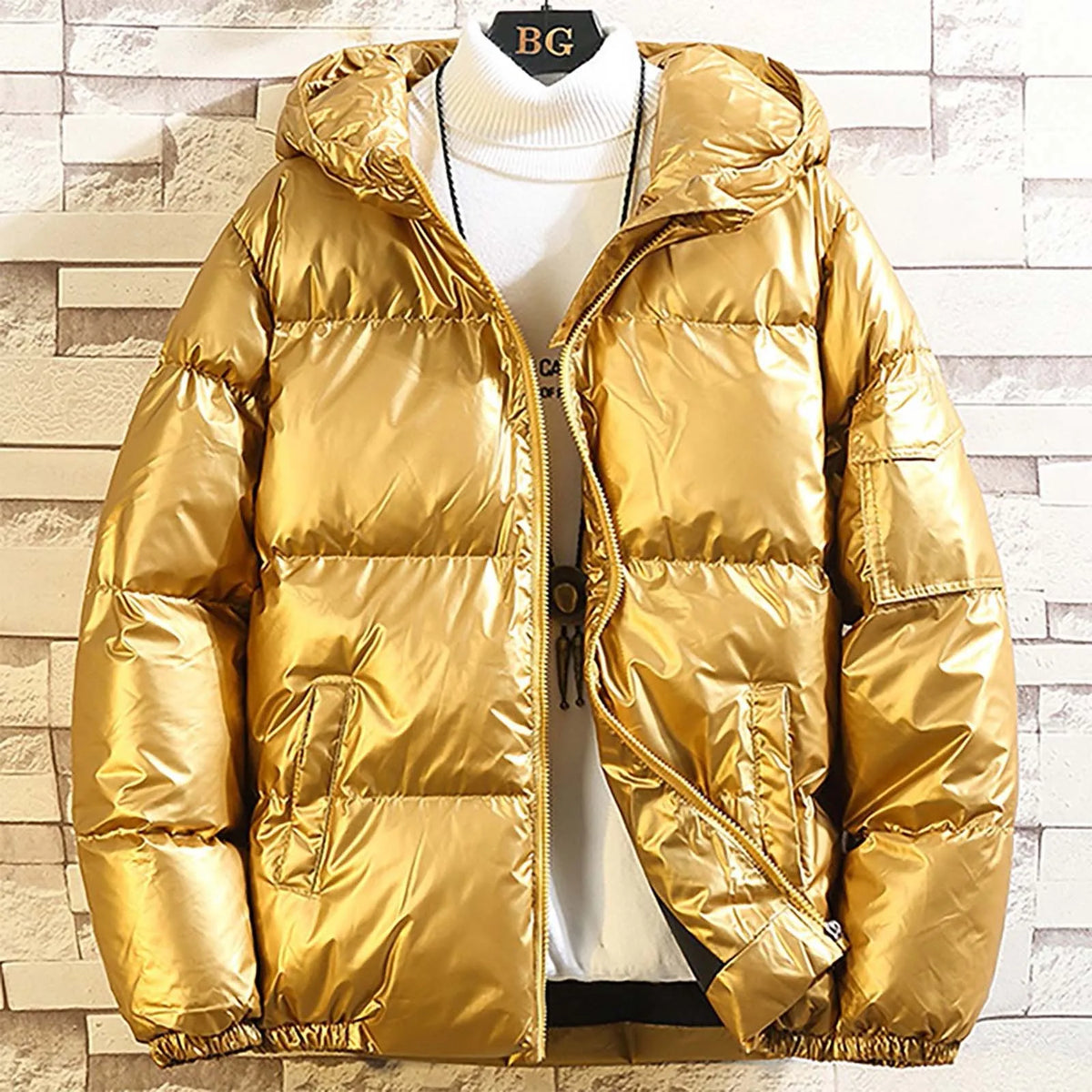 Men's Glossy Hooded Puffer Parka, M to 5XL
