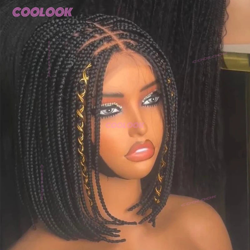 10" Short Bob Wigs Synthetic Braided Wigs For Women Box Braid Full Lace Wig Braid African Cornrow Braids Lace Wigs Cheap Sweet T 52