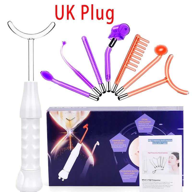 7 in 1 High Frequency Facial Machine Electrotherapy Glass Tube Electrode Wand Beauty Therapy Puffy Acne Spot Wrinkles Remover