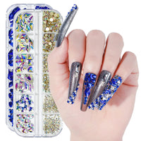 12Gird Box Multi Size AB/Colorful Non-Hotfix Rhinestones Flatback Crystal Diamond Gems 3D Glitter Nail Art Luxurious Decorations