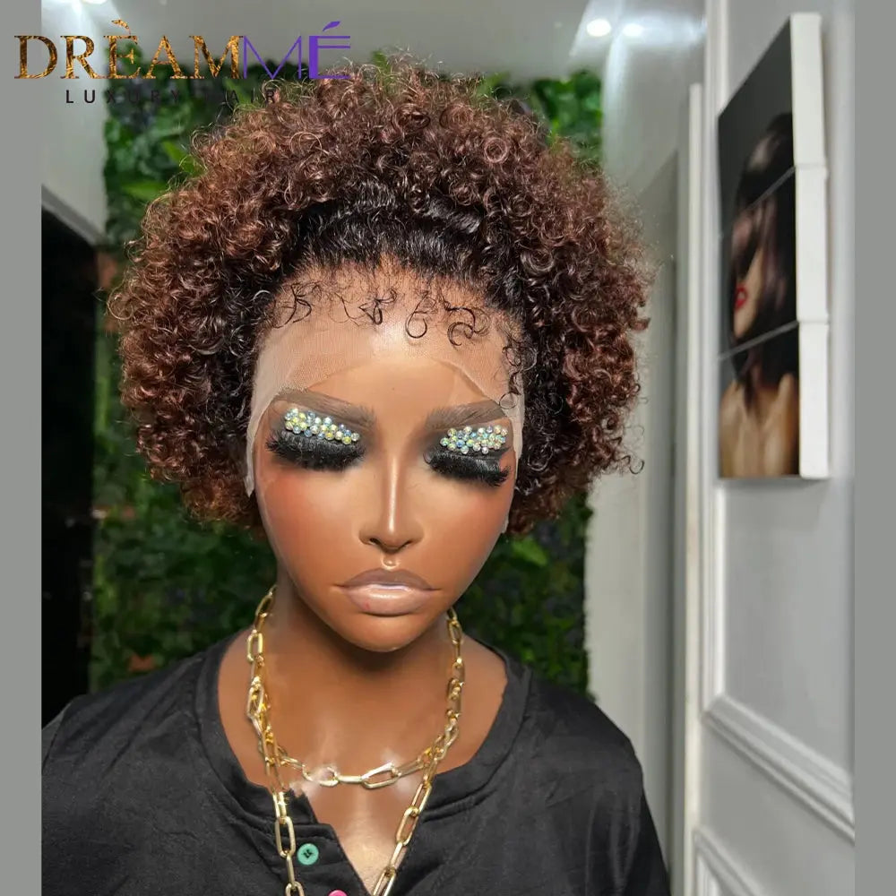 Short Bob - Curly Pixie Cut 13x4 Lace Front Human Hair Wigs with Kinky Hairline for Women - SWEET T 52