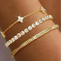 3PC Stackable Bracelet Set for Women - Adjustable 14K Gold-Plated & Silver Stainless Steel Tennis Bracelets