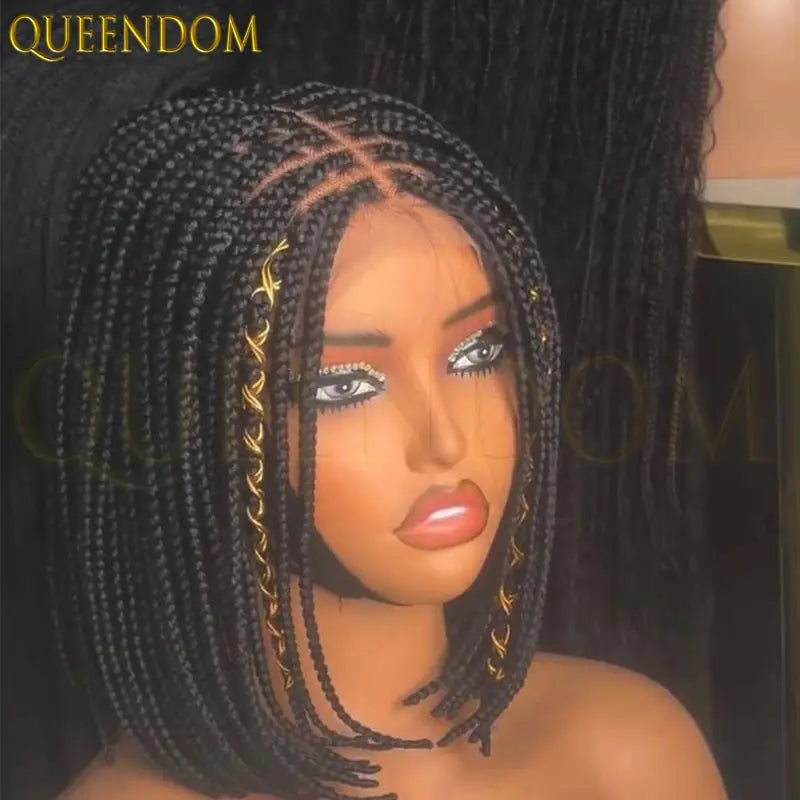 10 Inch Synthetic Short Bob Braided Wigs, Faux Locs, Full Lace with Baby Hair, Cornrow Knotless for Women