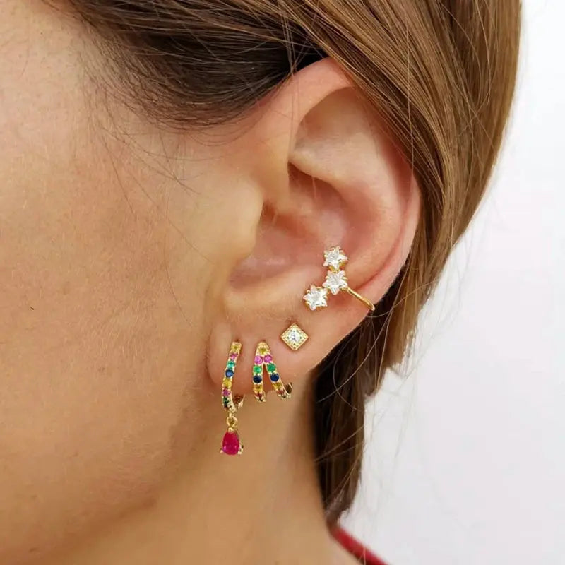 Gold Color Cute Water Drop Earrings For Women & Girls - Zircon Piercing Huggies/Hoop Dangle Earrings-earrings-SWEET T 52