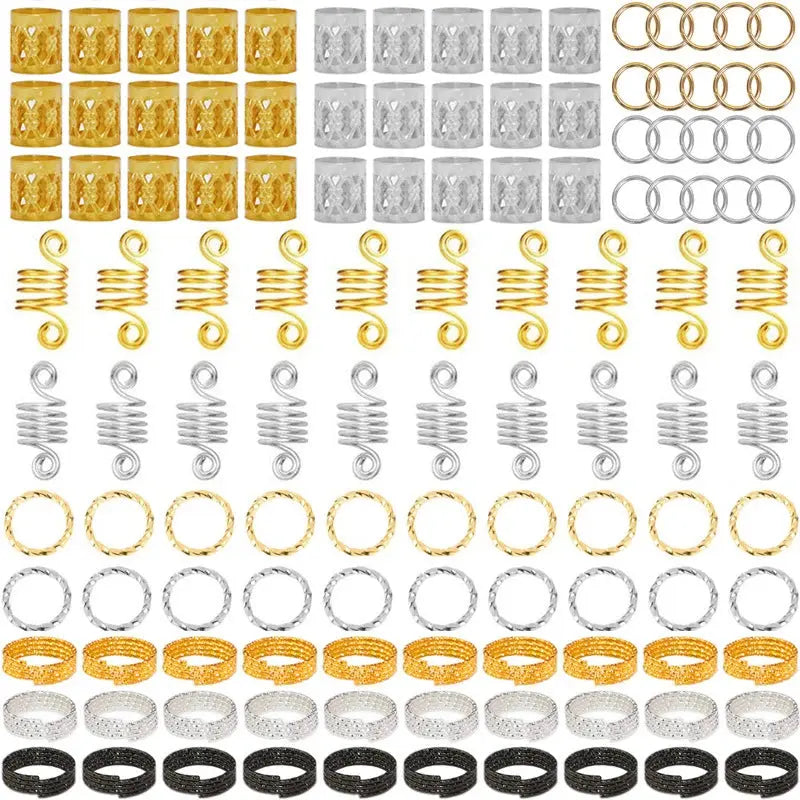 60-170pcs Metal African Hair Rings, Beads, Cuffs, Tubes, Charms for Hair Braids for Women & Men/Boys & Girls-hair accessories-SWEET T 52