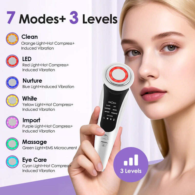 7 in 1 Facial Massager Vibration Hot Compress Skin Care Tool Skin Rejuvenation EMS Facial Firming Massager Face Eye Care Sweet T 52