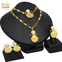 ANIID Ethiopian 24K Gold Color Coins Jewelry Set African Hawaiian Luxury Necklace Bracelet Pendant Set Dubai Wedding Gifts Sweet T 52