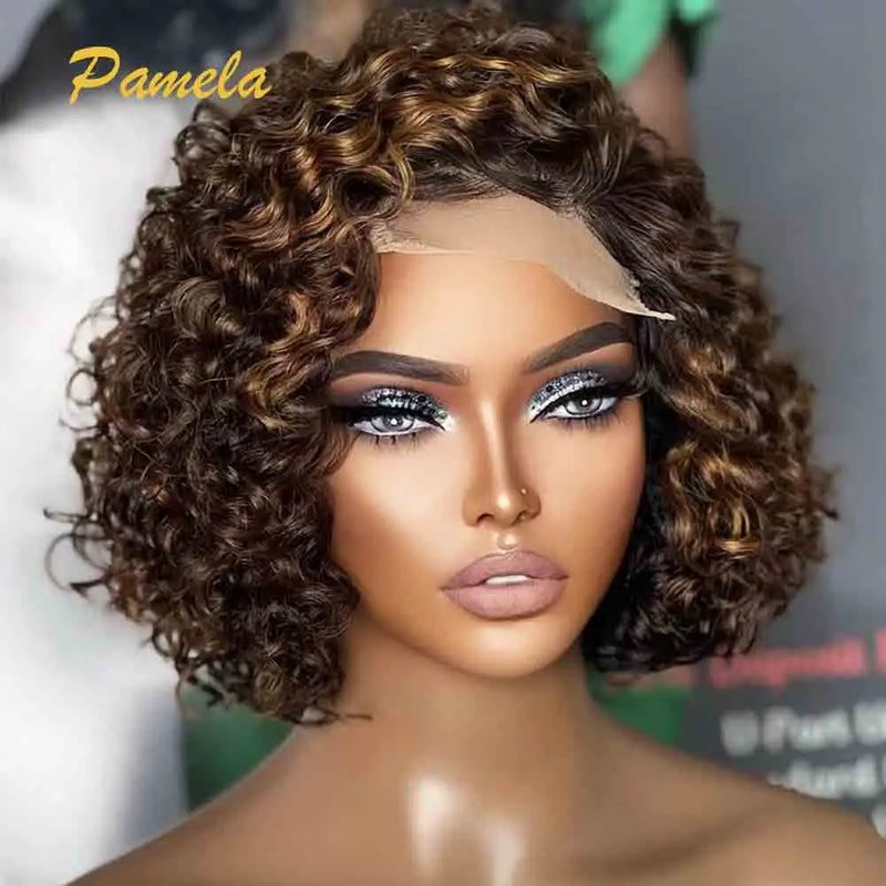 Blonde Highlights, Short Bob, Glueless Human Hair Wig, Ready To Go Curly Bob 13x4 & 4x4 for Women