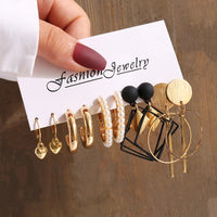 Gold Color Vintage Geometry Pearl Earrings Set Metal Twine Square Dangle Earrings Round for Women Simple Trendy Party Jewelry