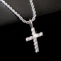 Cubic Zirconia Cross Pendant Necklace on Rope Chain