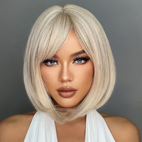 Short Straight Synthetic Wigs for Women with Bangs - Short Straight Bob Hair Wigs