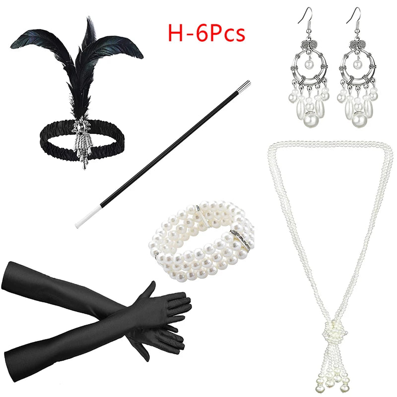 1set 1920's Cosplay Flapper Halloween Charleston Costume 1920s Gatsby Accessories Black Headpiece Great Gatsby Feather Headband Sweet T 52