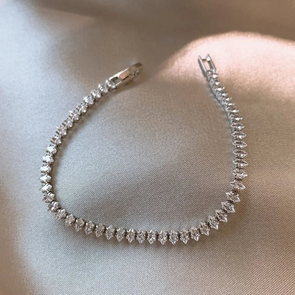 Marquise-Cut Tennis Bracelet, Stainless Steel