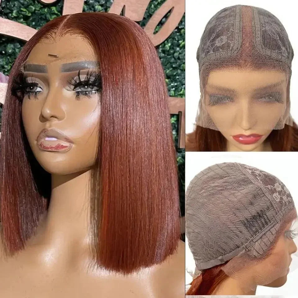 Ombre Straight Bob 13x6X2 Lace Front Wigs. Human Hair Short Bob Wigs, Ash Blonde Remy Hair, Pre-Plucked, Glueless Wig.