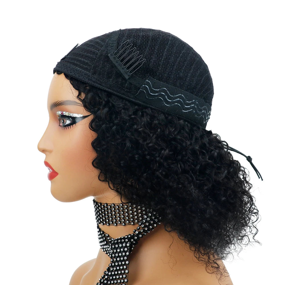 3 In 1 Human Hair Half Wig - Drawstring/Clip In, Kinky Curly Headband Wig for Women