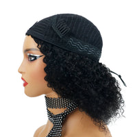 3 In 1 Human Hair Half Wig - Drawstring/Clip In, Kinky Curly Headband Wig for Women