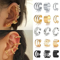 KOTiK 2024 New Gold Silver Color Leaves Clip Earrings for Women Fashion Ear Cuff Non-Piercing Earrings Set Trend Jewelry Gift Sweet T 52