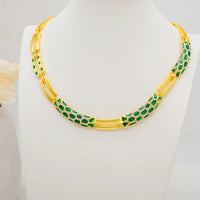 Dubai Gold Color Classics Jewelry Sets for Women - Charming Crystal Green Necklace/Earrings - Nigerian Wedding, African Costume Jewelry
