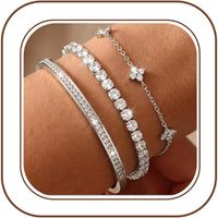 3PC Stackable Bracelet Set for Women - Adjustable 14K Gold-Plated & Silver Stainless Steel Tennis Bracelets