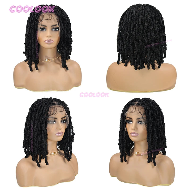 10" Short Bob Wigs Synthetic Braided Wigs For Women Box Braid Full Lace Wig Braid African Cornrow Braids Lace Wigs Cheap Sweet T 52