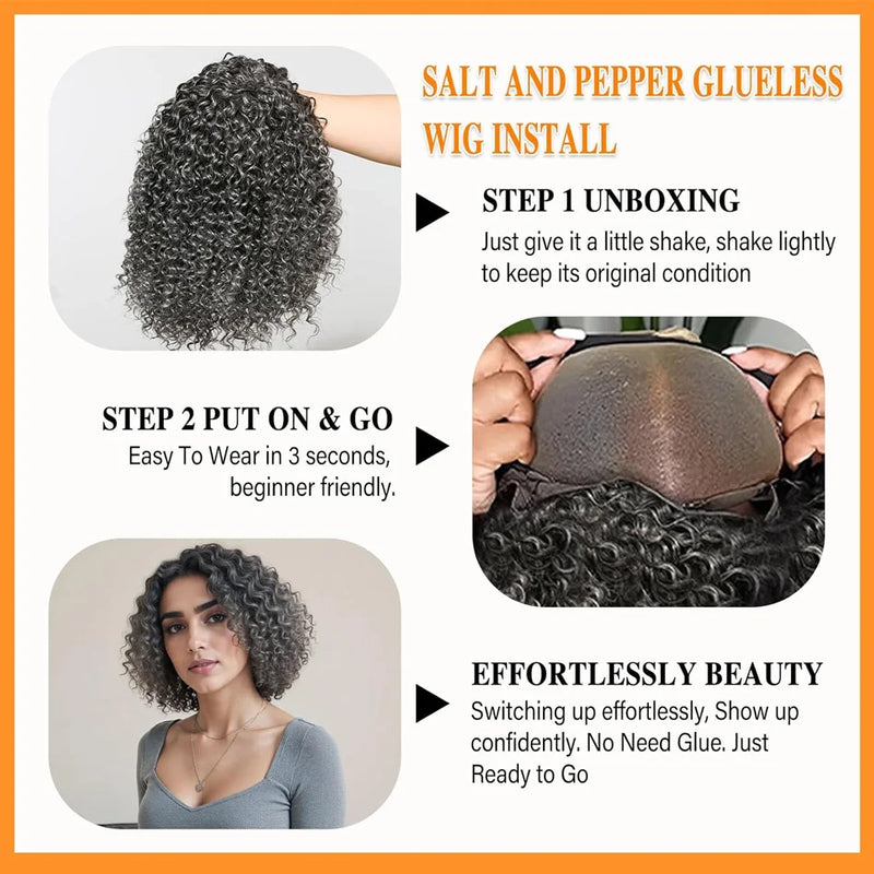 12inch Salt And Pepper Wigs Human Hair HD Grey Lace Front Wig Human Hair Pre Plucked Hairline Deep Curly Salt and Pepper Bog Wig Sweet T 52