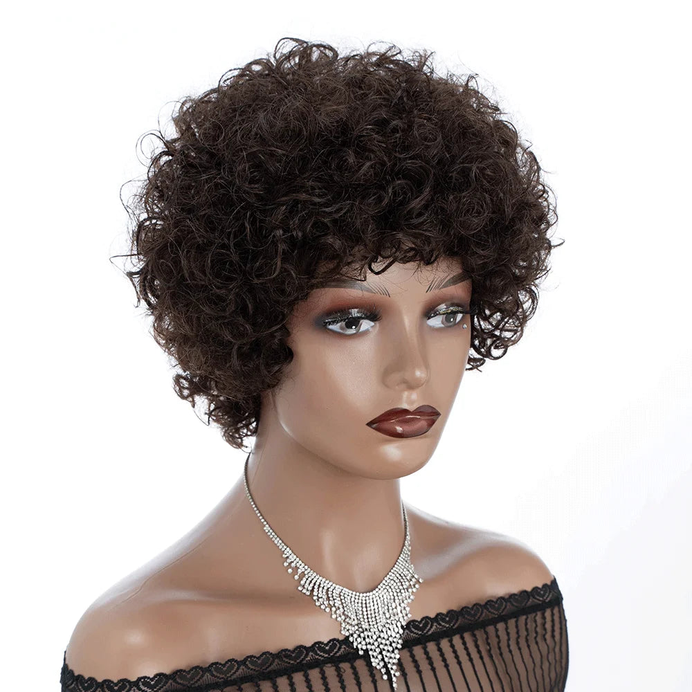 Afro Puff Pixie Bob Wig — Brazilian Remy Human Hair, Pre-Plucked Bangs, Ships from USA