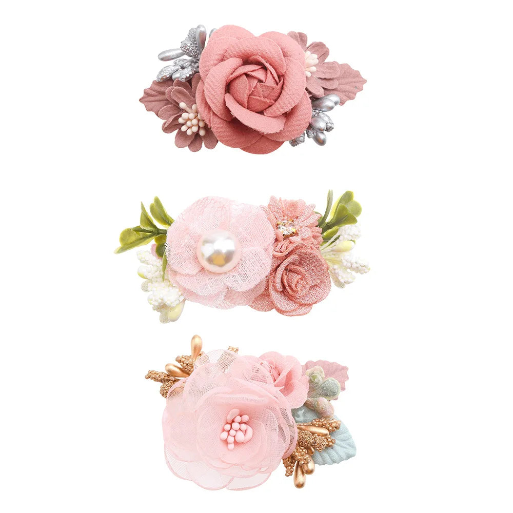 3pcs/set Artificial Flower Hairclip for Baby. Handmade Hairpin, Little Girl Bridal Wedding Party Barrette