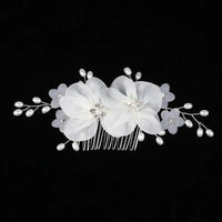 Handmade Elegant Pearl Hair Pins - White Flower Rhinestone Hair Comb For Wedding Parties/Bridal Hair Accessories-hair accessories-SWEET T 52