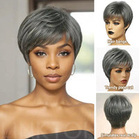 Trendy Limited Style | Salt And Pepper, Pixie Cut, 100% Human Hair Wig Sweet T 52