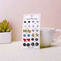 12 Pair/Set Rhinestones - Flower, Bowknot, Star, Heart Stud Earrings for Women/Men. Simple Earrings Jewelry