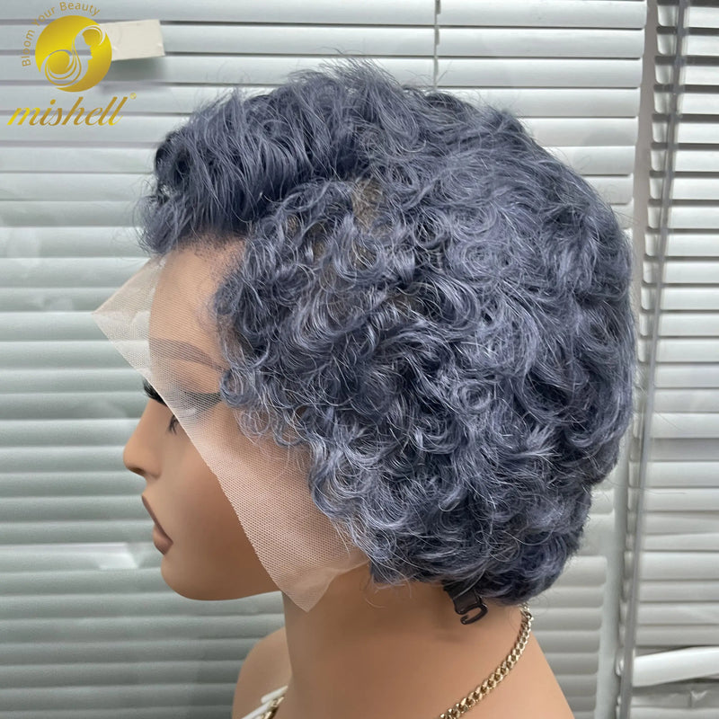 Gray Pixie Cut Wig Bob Human Hair Wigs 180% Density 13x4 Transparent Lace Frontal Short Bob Wig Brazilian Remy Hair for Women Sweet T 52