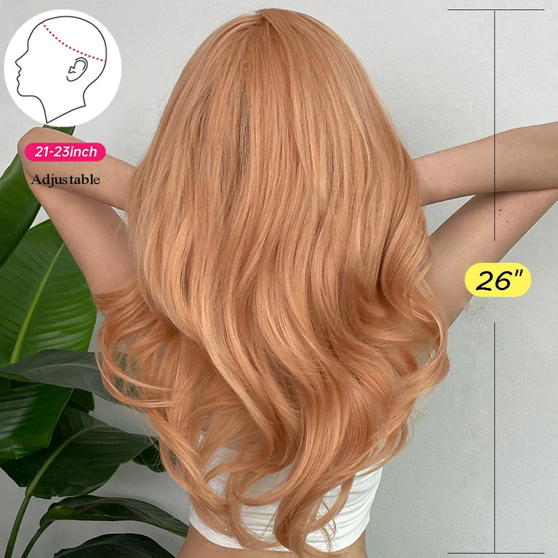 EASIHAIR Light Orange Synthetic Wigs Long Wavy Ombre Natural Hair Wigs with Bangs for Women Cosplay Lolita Wig Heat Resistant SWEET T 52