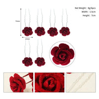 6 pcs/lot Red Rose Wedding/Bridal Hairpins, Flower Hair Accessories for Women, Bridal Headpiece, Floral Hair Pins-hair accessories-SWEET T 52