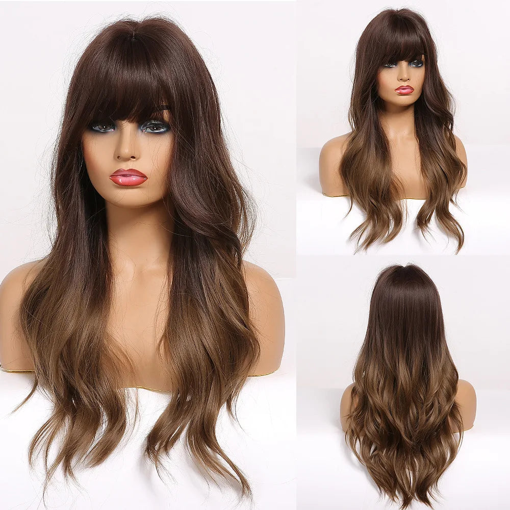 EASIHAIR Light Orange Synthetic Wigs Long Wavy Ombre Natural Hair Wigs with Bangs for Women Cosplay Lolita Wig Heat Resistant SWEET T 52