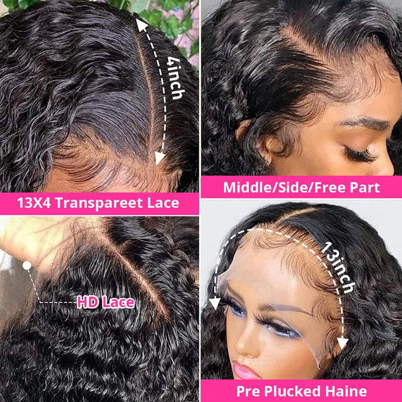 180/250% Density Hd Deep Wave Frontal Wigs, Brazilian Glueless Wigs, 13x4, Curly Lace Front Human Hair Wigs for Women-hair accessories-SWEET T 52