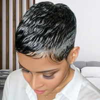Pixie Cut Wig for Women - Brazilian Remy Human Hair, Short Wave Style with 99j Color, Full Machine-Made