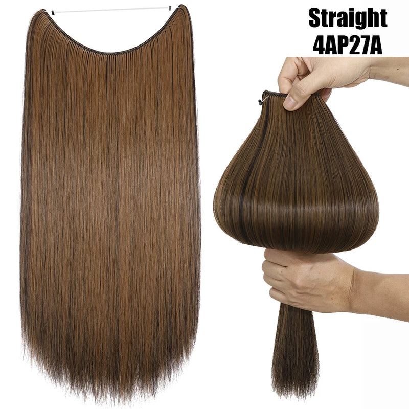 Synthetic 20 Inch Invisible Wire, No Clip-In, Hair Extensions, Fish Line Hairpieces/Hair Extensions Fake Hair For Women