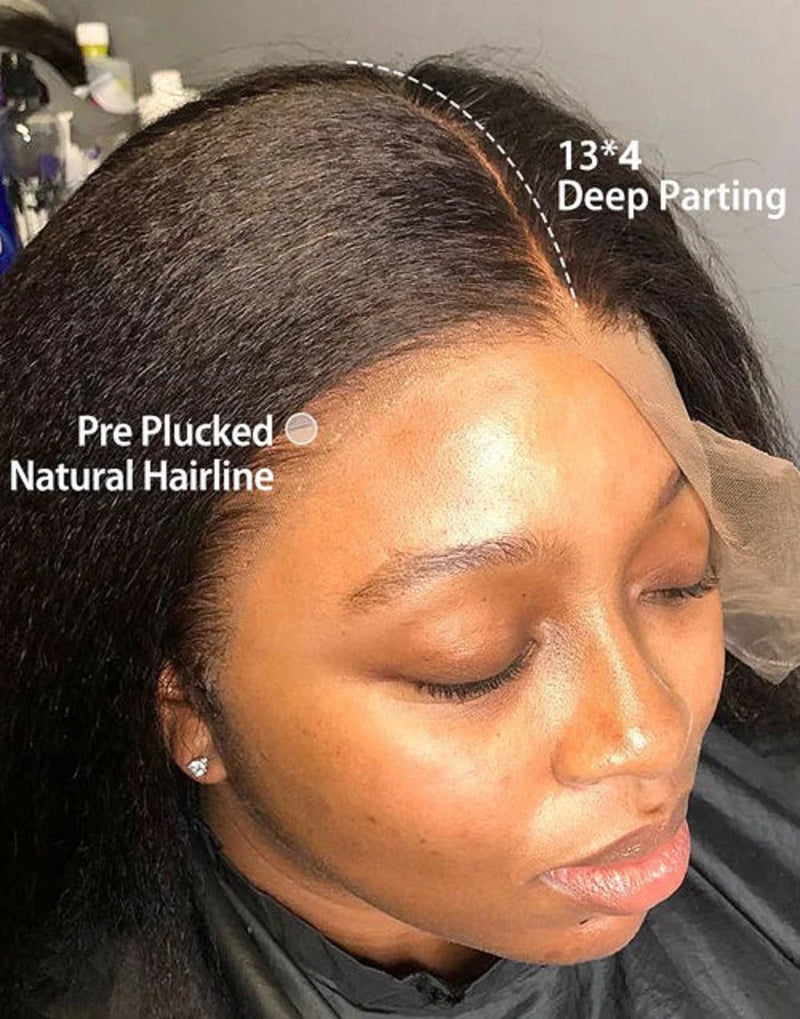 13X4 Kinky Straight Lace Frontal Wig, Human Hair for Women & Girls. 4x4 Yaki Straight Lace Closure Wigs With Baby Hair