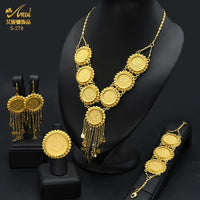 ANIID Ethiopian 24K Gold Color Coins Jewelry Set African Hawaiian Luxury Necklace Bracelet Pendant Set Dubai Wedding Gifts Sweet T 52