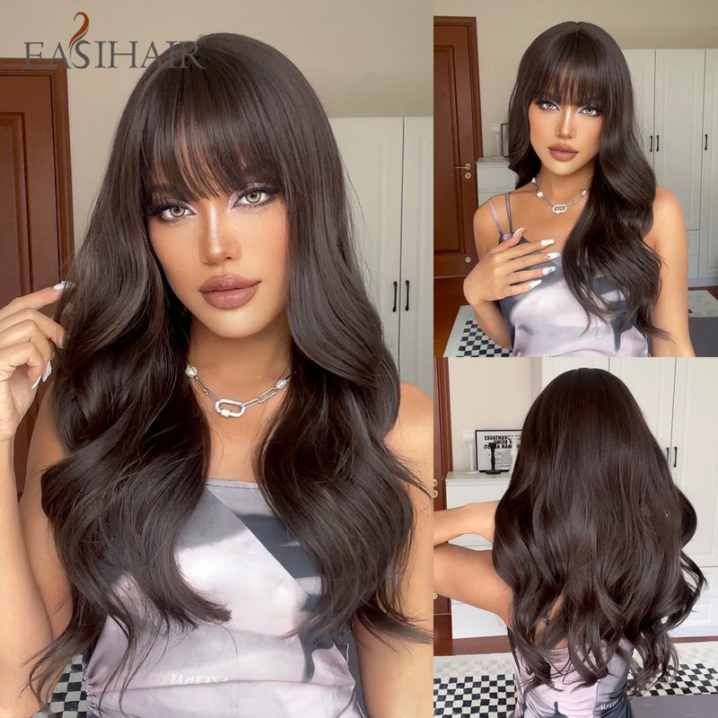 EASIHAIR Light Orange Synthetic Wigs Long Wavy Ombre Natural Hair Wigs with Bangs for Women Cosplay Lolita Wig Heat Resistant SWEET T 52