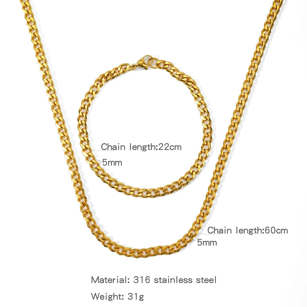 Stainless Steel NK Snake Chain Necklace/Twist Bracelet for Women. Jewelry Set, Gold in Color - DIY Accessories