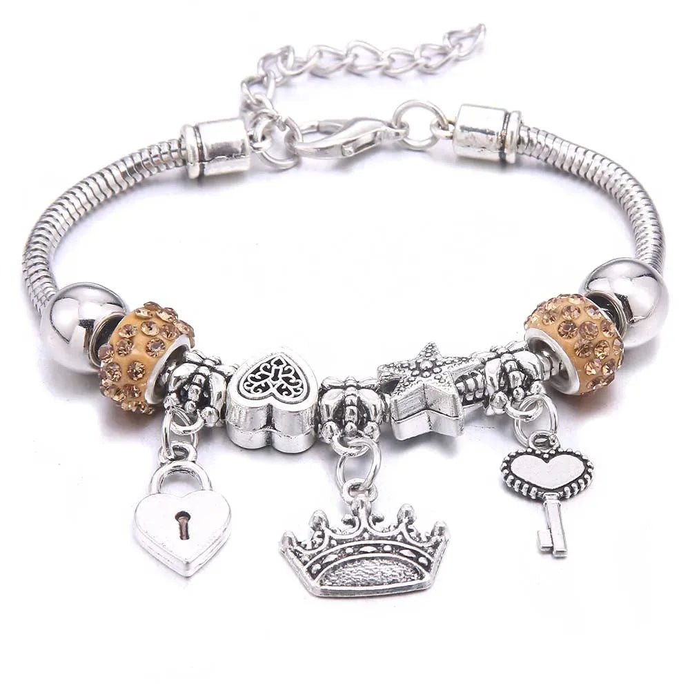New Charm Bracelet & Bangles Jewelry for Women - White Butterfly Crown Beads "Lobster Clasp" Charm Bracelets