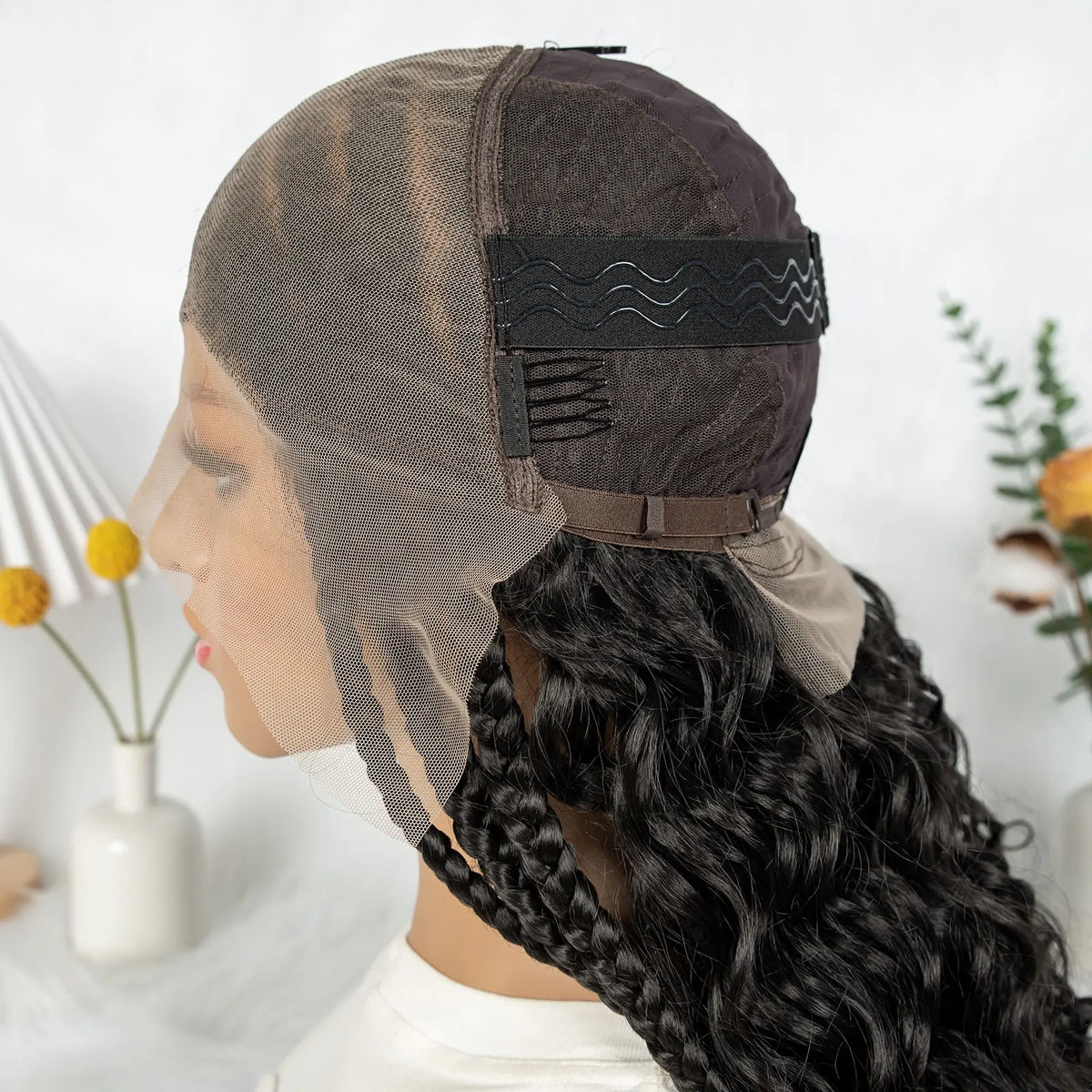 Cornrow Synthetic Braided Wigs 13*6 Lace Front Wig  Knotless Box Braided Wig Partition Design with Curly Hair for African Women Sweet T 52