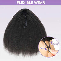 Kinky Straight Half Wig, Glueless Human Hair Wig. Ready to Wear, 3 In 1 Half Wig, Straight Drawstring Yaki Glueless Wig