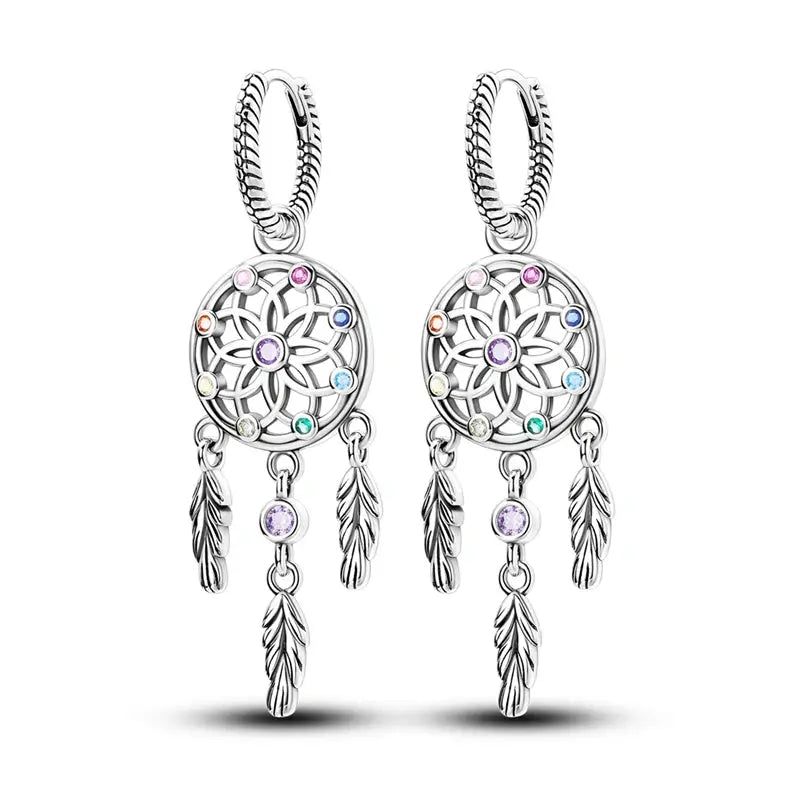 925 Sterling Silver Sparkling Heart/Star/Moon Feather Fashion. Colorful Earrings, Hoop Jewelry for Women & Girls-earrings-SWEET T 52