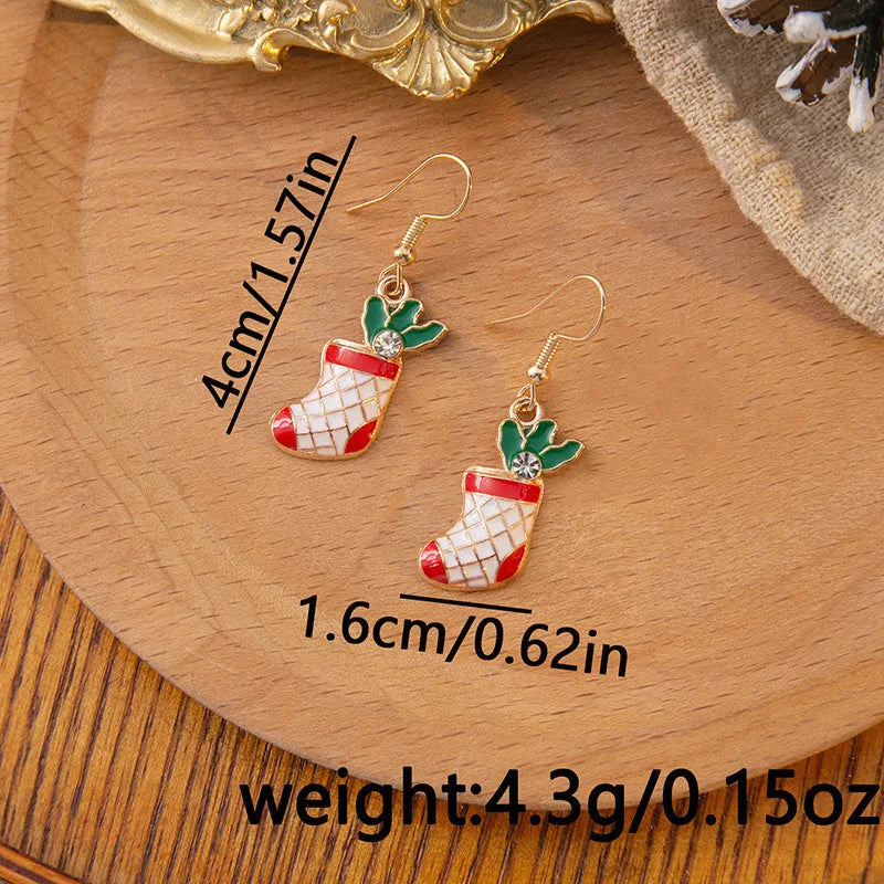 Vintage Metal Christmas Tree Dangle Earrings for Women - Fashion Socks, Santa Claus, Snowflake Drop Earrings