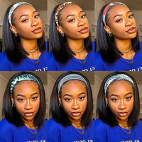 Headband Wigs Human Hair Bob Headband Wigs for Black Women Easy Put On and Go Glueless Wigs Short Straight Wigs Machine Made Wig Sweet T 52